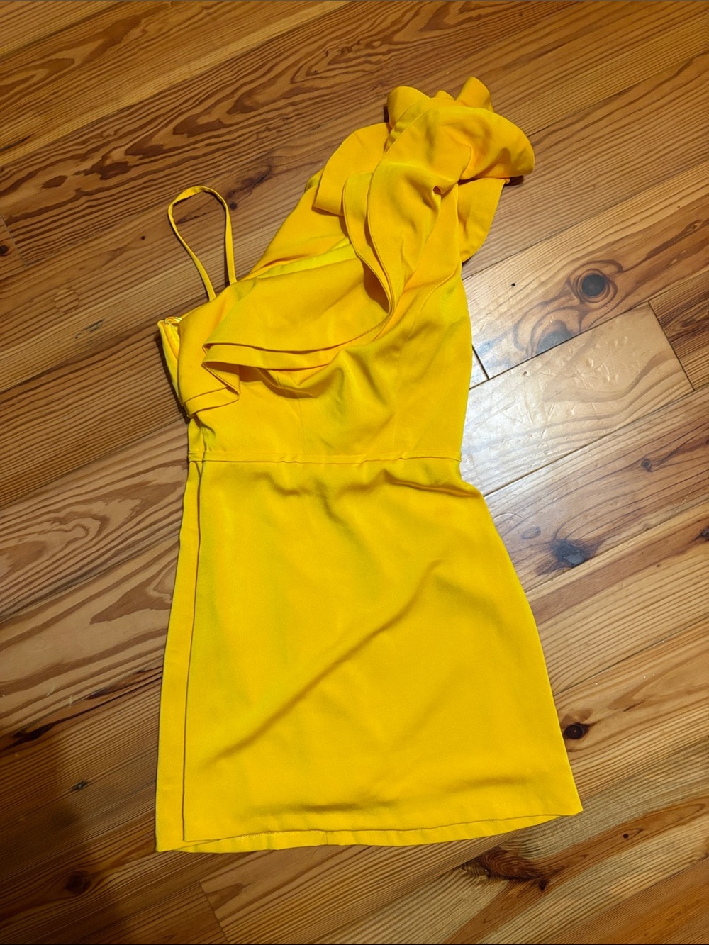 One-Shoulder Ruffle Mini Dress in Yellow